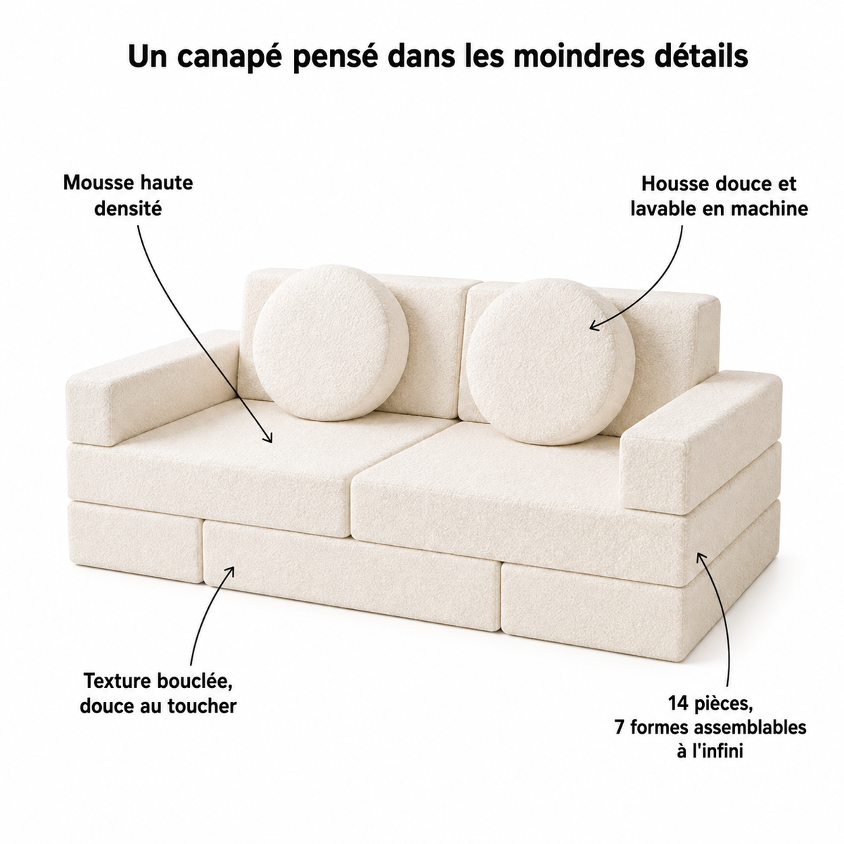 Ensemble Canapé Modulable Enfant Aria – 14 Pièces, Mousse Haute Densité